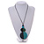 Double Bead Blue/ Turquoise Washed Wood Pendant with Black Cotton Cord - 80cm Max/ 12cm Pendant - view 3