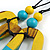O-Shape Yellow/ Turquoise Painted Wood Pendant with Black Cotton Cord - 90cm L/ 8cm Pendant - view 5
