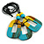 O-Shape Yellow/ Turquoise Painted Wood Pendant with Black Cotton Cord - 90cm L/ 8cm Pendant - view 9