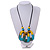 O-Shape Yellow/ Turquoise Painted Wood Pendant with Black Cotton Cord - 90cm L/ 8cm Pendant - view 2