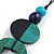 O-Shape Blue/ Turquoise Painted Wood Pendant with Black Cotton Cord - 88cm L/ 13cm Pendant - view 4