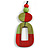 O-Shape Lime Green/ Red Painted Wood Pendant with Black Cotton Cord - 88cm L/ 13cm Pendant