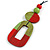 O-Shape Lime Green/ Red Painted Wood Pendant with Black Cotton Cord - 88cm L/ 13cm Pendant - view 4
