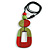 O-Shape Lime Green/ Red Painted Wood Pendant with Black Cotton Cord - 88cm L/ 13cm Pendant - view 2