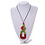 O-Shape Lime Green/ Red Painted Wood Pendant with Black Cotton Cord - 88cm L/ 13cm Pendant - view 3