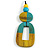 O-Shape Yellow/ Turquoise Washed Wood Pendant with Black Cotton Cord - 88cm L/ 13cm Pendant