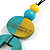O-Shape Yellow/ Turquoise Washed Wood Pendant with Black Cotton Cord - 88cm L/ 13cm Pendant - view 7