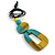 O-Shape Yellow/ Turquoise Washed Wood Pendant with Black Cotton Cord - 88cm L/ 13cm Pendant - view 9