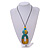O-Shape Yellow/ Turquoise Washed Wood Pendant with Black Cotton Cord - 88cm L/ 13cm Pendant - view 3