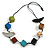 Multicoloured Wood Cube Bead and Bird Black Cotton Cord Necklace - 80cm Max/ Adjustable - view 2