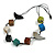 Multicoloured Wood Cube Bead and Bird Black Cotton Cord Necklace - 80cm Max/ Adjustable - view 7