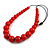 Chunky Red Graduated Wood Bead Black Cord Necklace - 84cm Max/ Adjustable - view 3