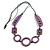 Long Geometric Lilac Purple Painted Wood Bead Black Cord Necklace - 100cm Max/ Adjustable - view 9