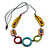 Long Geometric Multicoloured Painted Wood Bead Black Cord Necklace -100cm Max/ Adjustable - view 2
