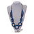 Long Geometric Blue Painted Wood Bead Black Cord Necklace - 100cm Max/ Adjustable - view 3