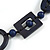 Long Geometric Dark Blue Painted Wood Bead Black Cord Necklace - 100cm Max/ Adjustable - view 5