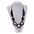 Long Geometric Dark Blue Painted Wood Bead Black Cord Necklace - 100cm Max/ Adjustable - view 3