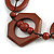 Long Geometric Brown Painted Wood Bead Black Cord Necklace - 90cm Max/ Adjustable - view 6