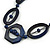 Long Geometric Dark Blue Painted Wood Bead Black Cord Necklace - 90cm Max/ Adjustable - view 5