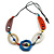 Long Geometric Multicoloured Painted Wood Bead Black Cord Necklace - 90cm Max/ Adjustable - view 2