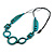Long Geometric Turquoise Painted Wood Bead Black Cord Necklace - 100cm Max/ Adjustable - view 2