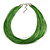 Green Multistrand Silk Cord Necklace In Silver Tone - 50cm L/ 7cm Ext