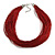 Maroon Multistrand Silk Cord Necklace In Silver Tone - 50cm L/ 7cm Ext