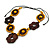 Brown/ Yellow Wood Floral Motif Black Cord Necklace - Adjustable - view 2