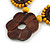 Brown/ Yellow Wood Floral Motif Black Cord Necklace - Adjustable - view 5