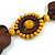 Brown/ Yellow Wood Floral Motif Black Cord Necklace - Adjustable - view 6