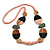Geometric Painted Wooden Bead Long Necklace in Baby Pink, Black, Grey - 90cm Long - view 4