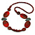 Geometric Painted Wooden Bead Long Necklace in Brown, Red, Grey - 90cm L - view 2