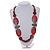 Geometric Painted Wooden Bead Long Necklace in Brown, Red, Grey - 90cm L - view 3