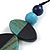 Dark Blue/Teal Geometric Wood Pendant Black Waxed Cotton Cord - 80cm L Max/ 13cm Pendant - view 5