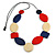 Long Geometric Wood Bead Necklace with Black Cotton Cord in Blue/Red/Cream - 110cm Max/Adjustable - view 2
