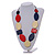Long Geometric Wood Bead Necklace with Black Cotton Cord in Blue/Red/Cream - 110cm Max/Adjustable - view 3