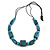 Chunky Teal/ Light Blue with Animal Print Cube and Ball Wood Bead Cord Necklace - 90cm Max