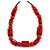 Chunky Red with Animal Print Cube and Ball Wood Bead Cord Necklace - 90cm Max - view 2