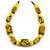Chunky Yellow with Animal Print Cube and Ball Wood Bead Cord Necklace - 90cm Max - view 2