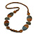 Geometric Painted Wooden Bead Long Necklace in Brown, Grey - 90cm L - view 2