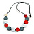 Red/White/Grey Wooden Coin Bead Black Cotton Cord Necklace/ 86cm Max Lenght/ Adjustable - view 6