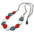 Red/White/Grey Wooden Coin Bead Black Cotton Cord Necklace/ 86cm Max Lenght/ Adjustable - view 2