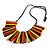 Statement Orange/ Black/ Yellow/ Brown Wood Bead Fringe Necklace with Black Cotton Cords/ 74cm L - view 7