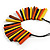 Statement Orange/ Black/ Yellow/ Brown Wood Bead Fringe Necklace with Black Cotton Cords/ 74cm L - view 5