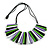 Statement Green/Lilac/White/Black Wood Bead Fringe Necklace with Black Cotton Cords/ 74cm L - view 2