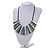 Statement Green/Lilac/White/Black Wood Bead Fringe Necklace with Black Cotton Cords/ 74cm L - view 3