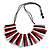 Statement Black/ White/ Red Wood Bead Fringe Necklace with Black Cotton Cords/ 74cm L