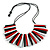 Statement Black/ White/ Red Wood Bead Fringe Necklace with Black Cotton Cords/ 74cm L - view 2