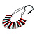 Statement Black/ White/ Red Wood Bead Fringe Necklace with Black Cotton Cords/ 74cm L - view 7