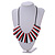 Statement Black/ White/ Red Wood Bead Fringe Necklace with Black Cotton Cords/ 74cm L - view 3